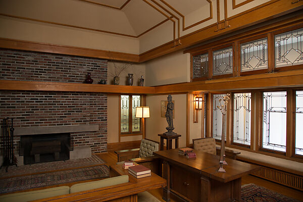Living Room from the Francis W. Little House: Windows and paneling, Frank Lloyd Wright (American, Richland Center, Wisconsin 1867–1959 Phoenix, Arizona), Oak, leaded glass, American
