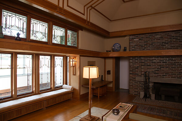 Living Room from the Francis W. Little House: Windows and paneling, Frank Lloyd Wright (American, Richland Center, Wisconsin 1867–1959 Phoenix, Arizona), Oak, leaded glass, American
