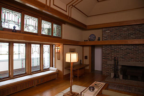 Living Room from the Francis W. Little House: Windows and paneling, Frank Lloyd Wright (American, Richland Center, Wisconsin 1867–1959 Phoenix, Arizona), Oak, leaded glass, American