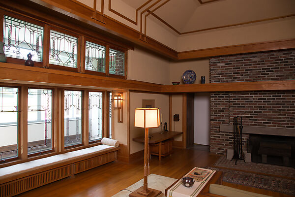 Living Room from the Francis W. Little House: Windows and paneling, Frank Lloyd Wright (American, Richland Center, Wisconsin 1867–1959 Phoenix, Arizona), Oak, leaded glass, American