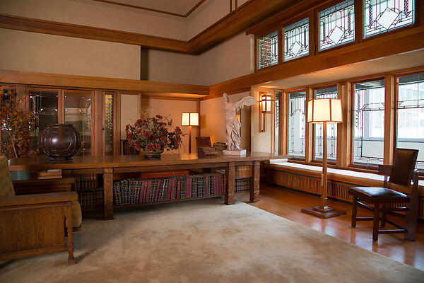 Living Room from the Francis W. Little House: Windows and paneling, Frank Lloyd Wright (American, Richland Center, Wisconsin 1867–1959 Phoenix, Arizona), Oak, leaded glass, American
