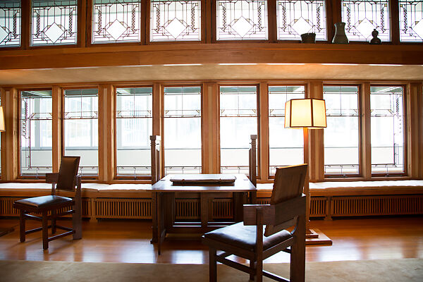 Living Room from the Francis W. Little House: Windows and paneling, Frank Lloyd Wright (American, Richland Center, Wisconsin 1867–1959 Phoenix, Arizona), Oak, leaded glass, American