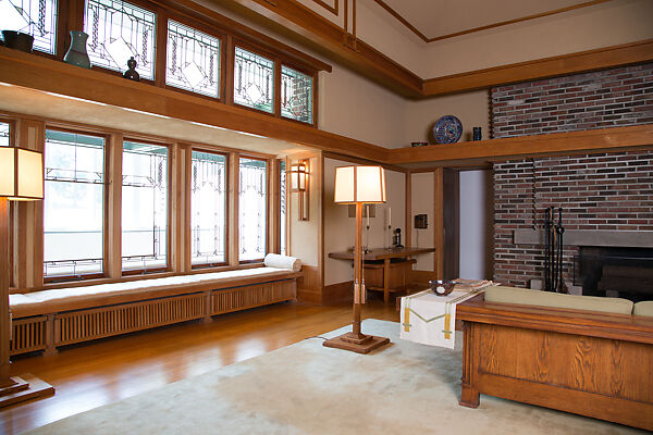 Living Room from the Francis W. Little House: Windows and paneling, Frank Lloyd Wright (American, Richland Center, Wisconsin 1867–1959 Phoenix, Arizona), Oak, leaded glass, American