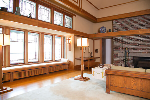 Living Room from the Francis W. Little House: Windows and paneling, Frank Lloyd Wright (American, Richland Center, Wisconsin 1867–1959 Phoenix, Arizona), Oak, leaded glass, American