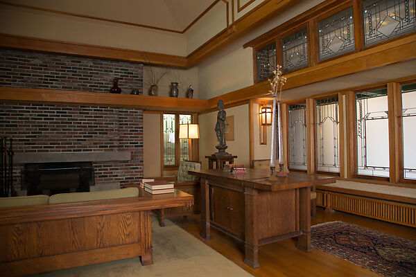 Living Room from the Francis W. Little House: Windows and paneling, Frank Lloyd Wright (American, Richland Center, Wisconsin 1867–1959 Phoenix, Arizona), Oak, leaded glass, American