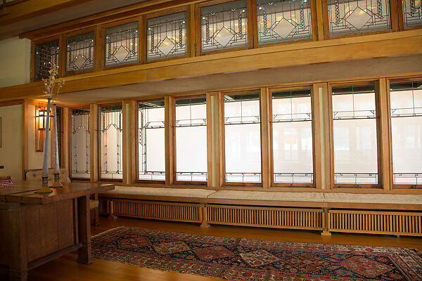 Living Room from the Francis W. Little House: Windows and paneling, Frank Lloyd Wright (American, Richland Center, Wisconsin 1867–1959 Phoenix, Arizona), Oak, leaded glass, American