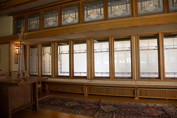 Living Room from the Francis W. Little House: Windows and paneling, Frank Lloyd Wright (American, Richland Center, Wisconsin 1867–1959 Phoenix, Arizona), Oak, leaded glass, American