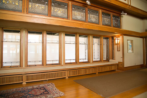 Living Room from the Francis W. Little House: Windows and paneling, Frank Lloyd Wright (American, Richland Center, Wisconsin 1867–1959 Phoenix, Arizona), Oak, leaded glass, American