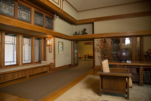 Living Room from the Francis W. Little House: Windows and paneling, Frank Lloyd Wright (American, Richland Center, Wisconsin 1867–1959 Phoenix, Arizona), Oak, leaded glass, American