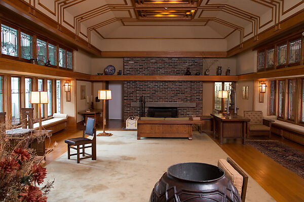 Living Room from the Francis W. Little House: Windows and paneling, Frank Lloyd Wright (American, Richland Center, Wisconsin 1867–1959 Phoenix, Arizona), Oak, leaded glass, American