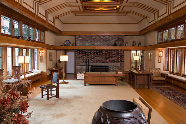 Living Room from the Francis W. Little House: Windows and paneling, Frank Lloyd Wright (American, Richland Center, Wisconsin 1867–1959 Phoenix, Arizona), Oak, leaded glass, American