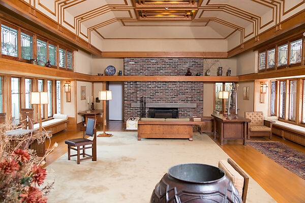 Living Room from the Francis W. Little House: Windows and paneling, Frank Lloyd Wright (American, Richland Center, Wisconsin 1867–1959 Phoenix, Arizona), Oak, leaded glass, American