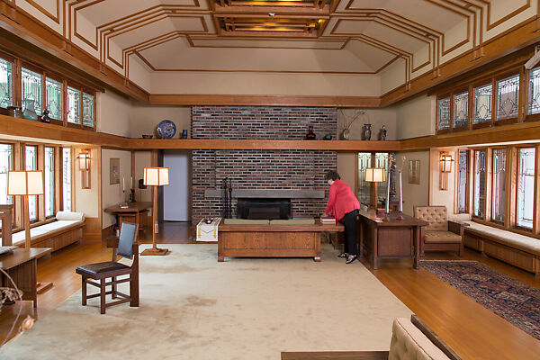 Living Room from the Francis W. Little House: Windows and paneling, Frank Lloyd Wright (American, Richland Center, Wisconsin 1867–1959 Phoenix, Arizona), Oak, leaded glass, American