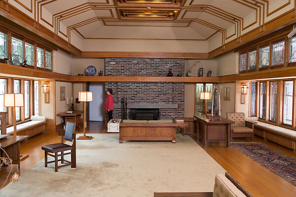 Living Room from the Francis W. Little House: Windows and paneling, Frank Lloyd Wright (American, Richland Center, Wisconsin 1867–1959 Phoenix, Arizona), Oak, leaded glass, American