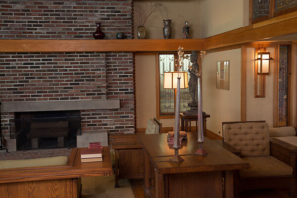 Living Room from the Francis W. Little House: Windows and paneling, Frank Lloyd Wright (American, Richland Center, Wisconsin 1867–1959 Phoenix, Arizona), Oak, leaded glass, American