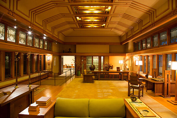 Living Room from the Francis W. Little House: Windows and paneling, Frank Lloyd Wright (American, Richland Center, Wisconsin 1867–1959 Phoenix, Arizona), Oak, leaded glass, American