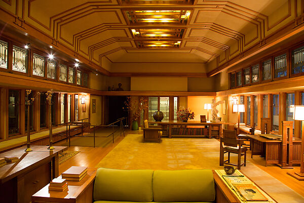 Living Room from the Francis W. Little House: Windows and paneling, Frank Lloyd Wright (American, Richland Center, Wisconsin 1867–1959 Phoenix, Arizona), Oak, leaded glass, American