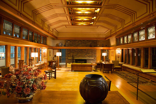 Living Room from the Francis W. Little House: Windows and paneling, Frank Lloyd Wright (American, Richland Center, Wisconsin 1867–1959 Phoenix, Arizona), Oak, leaded glass, American
