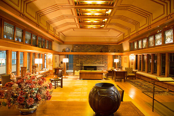 Living Room from the Francis W. Little House: Windows and paneling, Frank Lloyd Wright (American, Richland Center, Wisconsin 1867–1959 Phoenix, Arizona), Oak, leaded glass, American