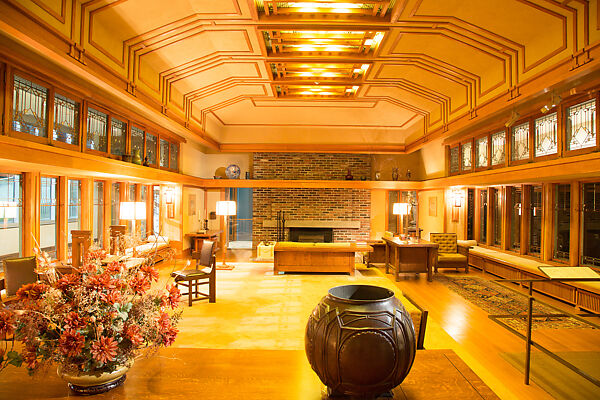 Living Room from the Francis W. Little House: Windows and paneling, Frank Lloyd Wright (American, Richland Center, Wisconsin 1867–1959 Phoenix, Arizona), Oak, leaded glass, American