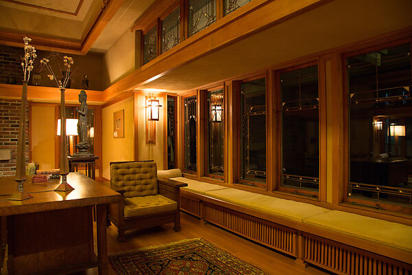 Living Room from the Francis W. Little House: Windows and paneling, Frank Lloyd Wright (American, Richland Center, Wisconsin 1867–1959 Phoenix, Arizona), Oak, leaded glass, American