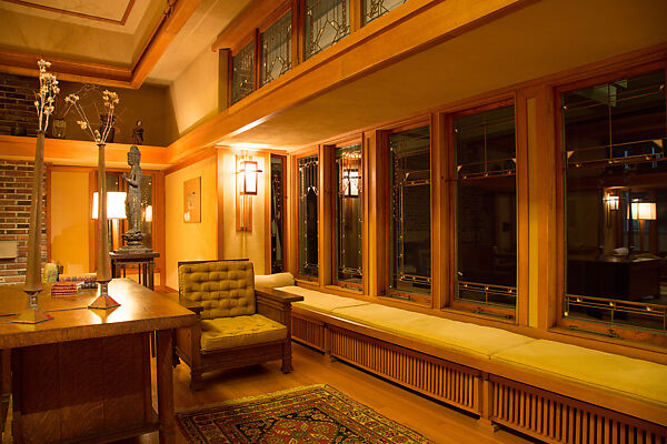 Living Room from the Francis W. Little House: Windows and paneling, Frank Lloyd Wright (American, Richland Center, Wisconsin 1867–1959 Phoenix, Arizona), Oak, leaded glass, American