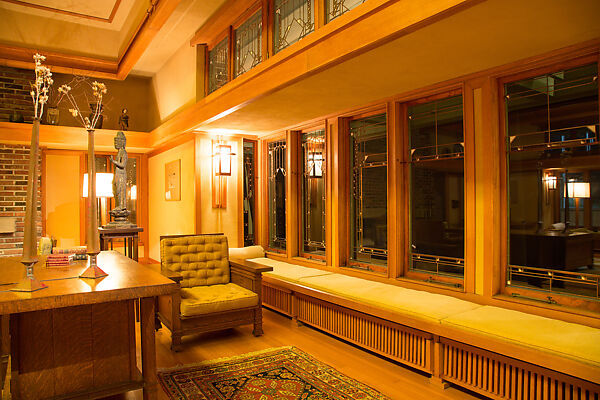 Living Room from the Francis W. Little House: Windows and paneling, Frank Lloyd Wright (American, Richland Center, Wisconsin 1867–1959 Phoenix, Arizona), Oak, leaded glass, American