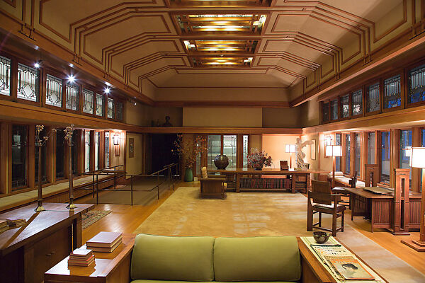 Living Room from the Francis W. Little House: Windows and paneling, Frank Lloyd Wright (American, Richland Center, Wisconsin 1867–1959 Phoenix, Arizona), Oak, leaded glass, American