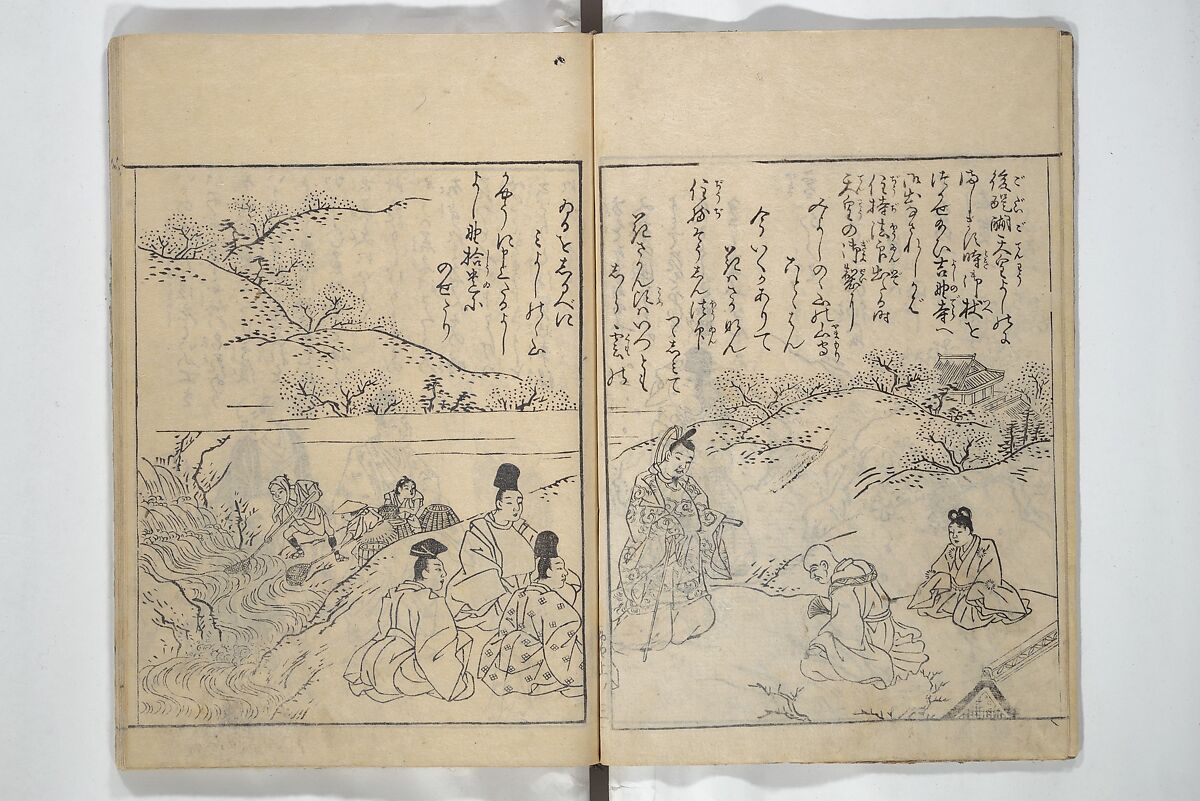 Picture Book of Snow, Moon, and Flowers (Ehon setsugekka) 絵本雪月花; 絵本倭文庫(えほんやまとぶんこ), Nishikawa Sukenobu 西川祐信 (Japanese, 1671–1750), Woodblock printed book; ink and color on paper, Japan