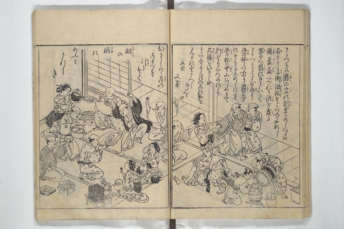 Picture Book of Snow, Moon, and Flowers (Ehon setsugekka) 絵本雪月花; 絵本倭文庫(えほんやまとぶんこ), Nishikawa Sukenobu 西川祐信 (Japanese, 1671–1750), Woodblock printed book; ink and color on paper, Japan