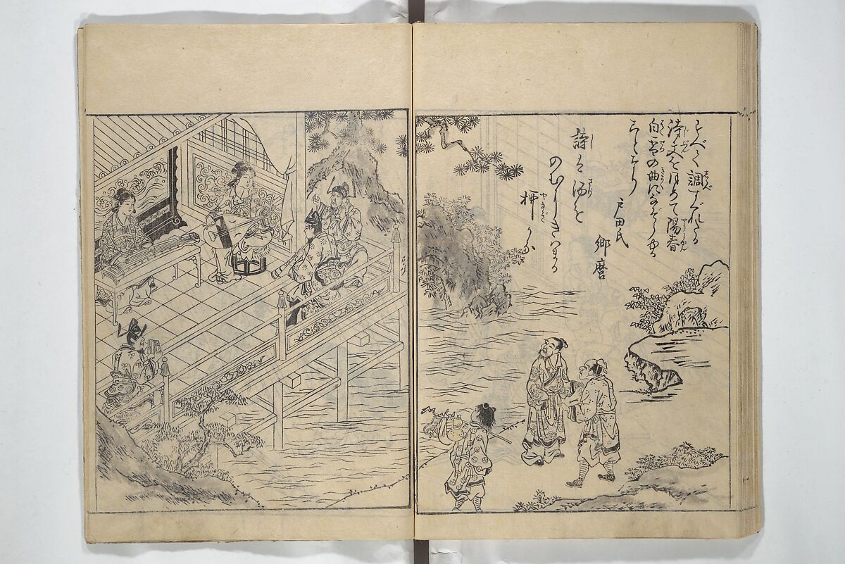 Picture Book of Snow, Moon, and Flowers (Ehon setsugekka) 絵本雪月花; 絵本倭文庫(えほんやまとぶんこ), Nishikawa Sukenobu 西川祐信 (Japanese, 1671–1750), Woodblock printed book; ink and color on paper, Japan