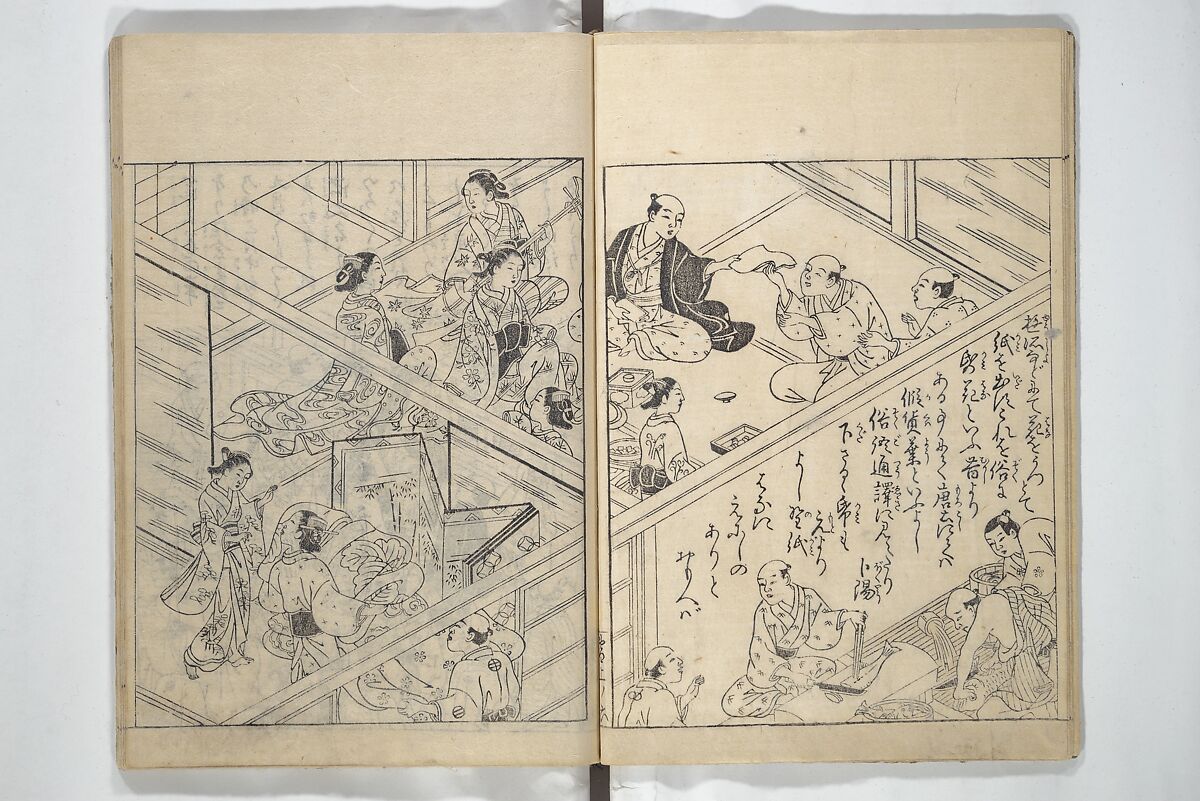 Picture Book of Snow, Moon, and Flowers (Ehon setsugekka) 絵本雪月花; 絵本倭文庫(えほんやまとぶんこ), Nishikawa Sukenobu 西川祐信 (Japanese, 1671–1750), Woodblock printed book; ink and color on paper, Japan