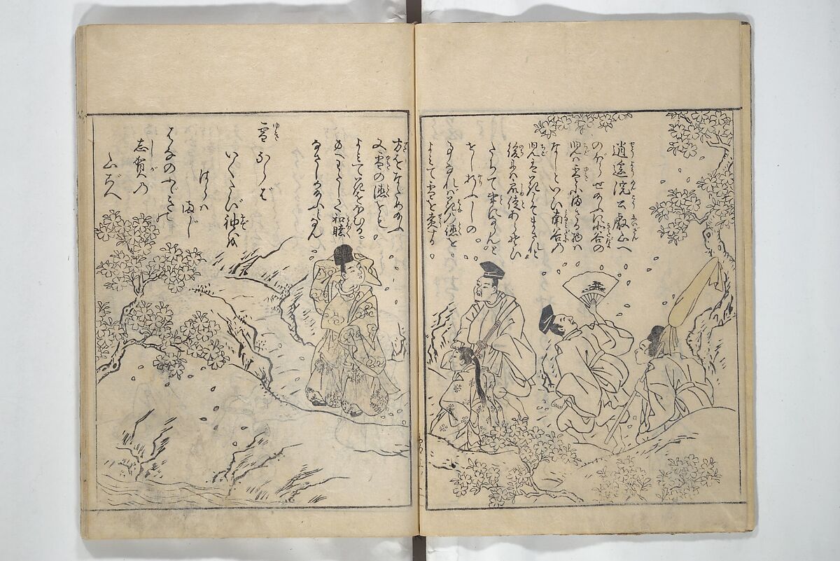 Picture Book of Snow, Moon, and Flowers (Ehon setsugekka) 絵本雪月花; 絵本倭文庫(えほんやまとぶんこ), Nishikawa Sukenobu 西川祐信 (Japanese, 1671–1750), Woodblock printed book; ink and color on paper, Japan