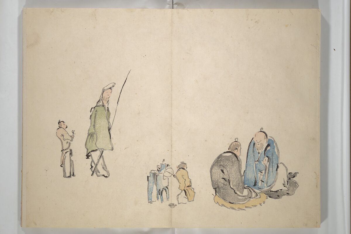 Taiga Hall Painting Album (Taigadō gafu), Illustrations by Ike no Taiga (Japanese, 1723–1776), Woodblock printed book (orihon, accordion-style); ink and color on paper, Japan