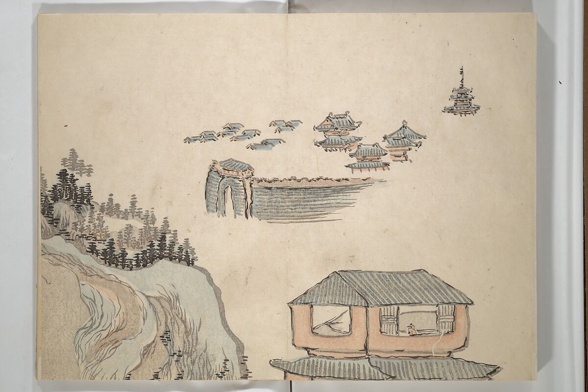 Taiga Hall Painting Album (Taigadō gafu), Illustrations by Ike no Taiga (Japanese, 1723–1776), Woodblock printed book (orihon, accordion-style); ink and color on paper, Japan