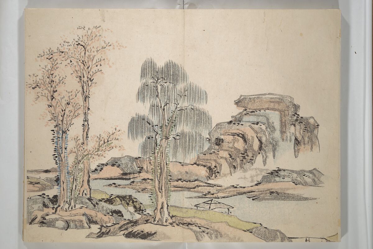 Taiga Hall Painting Album (Taigadō gafu), Illustrations by Ike no Taiga (Japanese, 1723–1776), Woodblock printed book (orihon, accordion-style); ink and color on paper, Japan