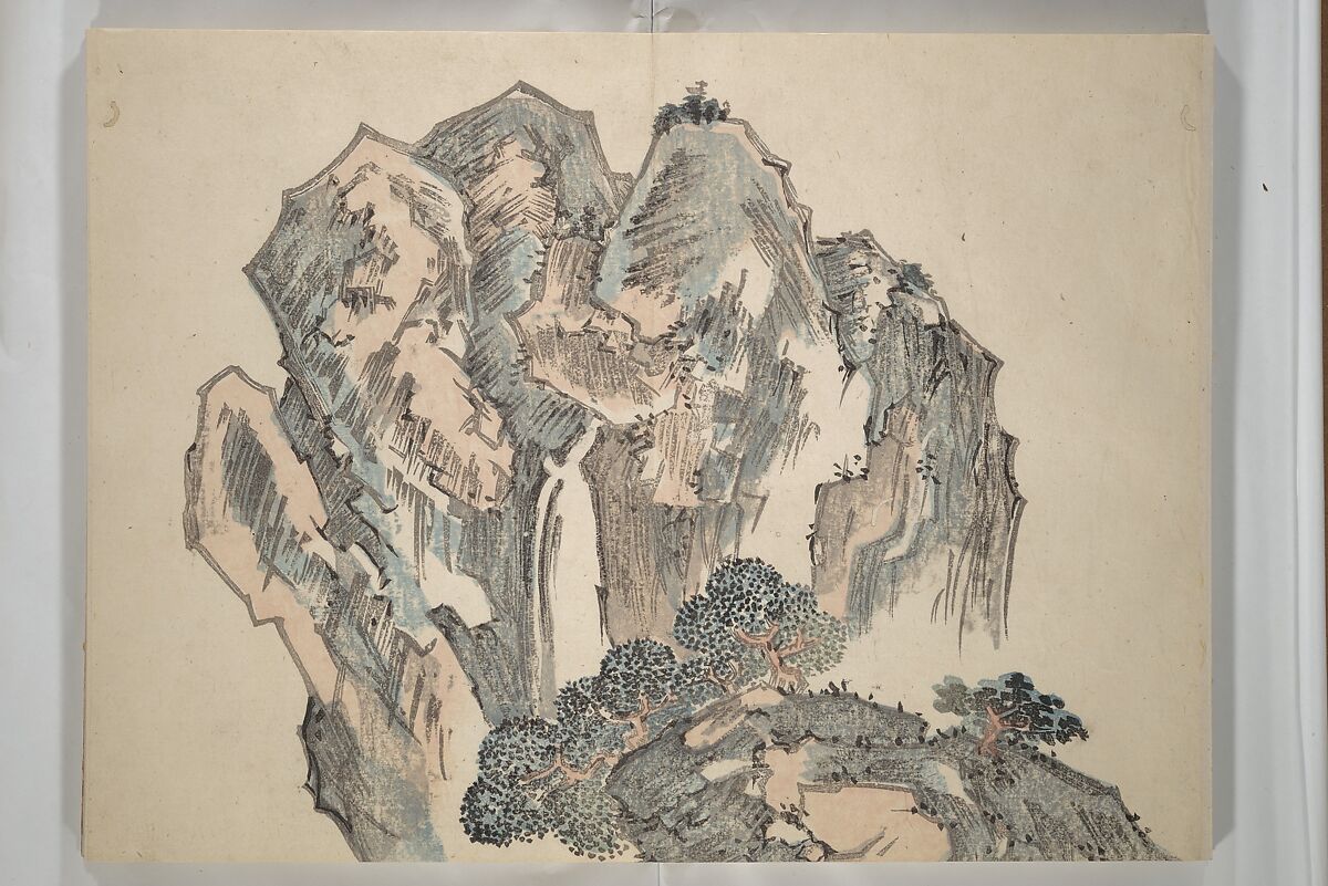Taiga Hall Painting Album (Taigadō gafu), Illustrations by Ike no Taiga (Japanese, 1723–1776), Woodblock printed book (orihon, accordion-style); ink and color on paper, Japan