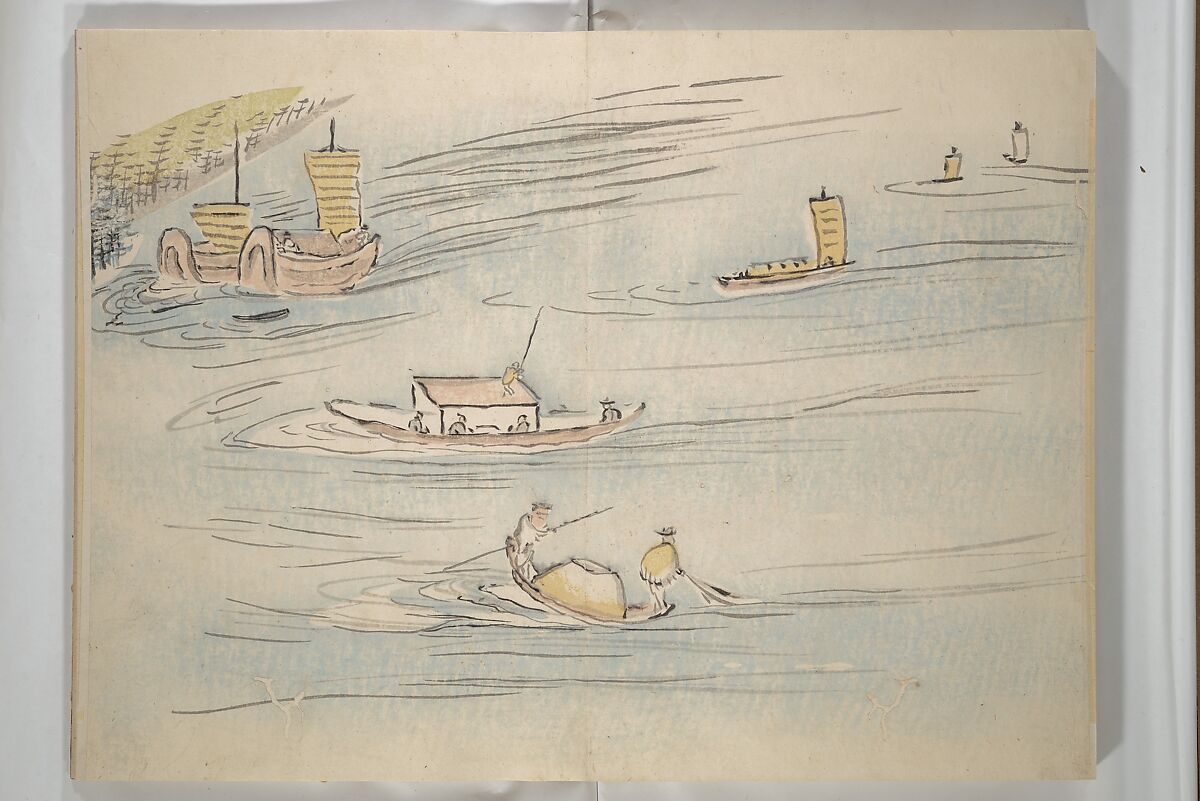 Taiga Hall Painting Album (Taigadō gafu), Illustrations by Ike no Taiga (Japanese, 1723–1776), Woodblock printed book (orihon, accordion-style); ink and color on paper, Japan