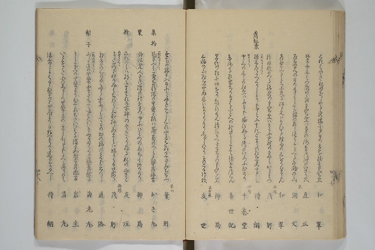 Illustrated Collection of the Famous Products of Japan (Nihon meibutsu gasan shū) 日本名物画賛集, Katsushika Taito 葛飾 戴斗 (Japanese, active 1810–50), Woodblock printed book; ink and color on paper, Japan