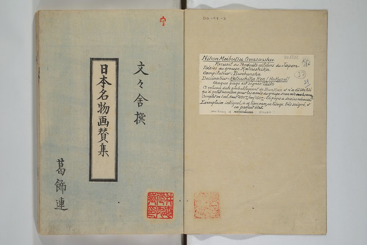 Illustrated Collection of the Famous Products of Japan (Nihon meibutsu gasan shū) 日本名物画賛集, Katsushika Taito 葛飾 戴斗 (Japanese, active 1810–50), Woodblock printed book; ink and color on paper, Japan