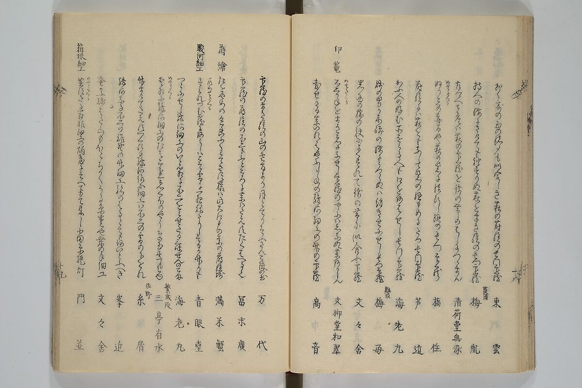 Illustrated Collection of the Famous Products of Japan (Nihon meibutsu gasan shū) 日本名物画賛集, Katsushika Taito 葛飾 戴斗 (Japanese, active 1810–50), Woodblock printed book; ink and color on paper, Japan