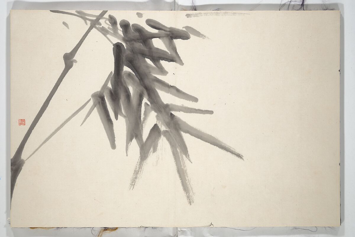 Untitled Picture Album of
 Fifteen Ink Paintings 對山先生山水画譜(たいざん せんせい さんすいがふ), Hine Taizan 日根對山 (Japanese, 1813–1869), Accordion album; ink on paper, Japan