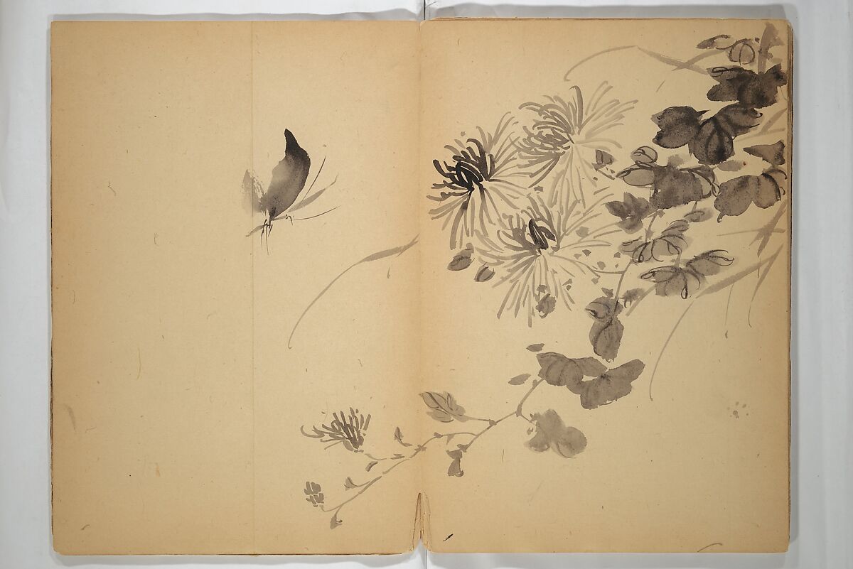 Untitled Album of Seventeen Sketches of Birds, Fowers and Landscapes, Shōfusai Tōsen 東泉? (Japanese, active second half of the 19th century), Woodblock printed book; ink and color on paper, Japan