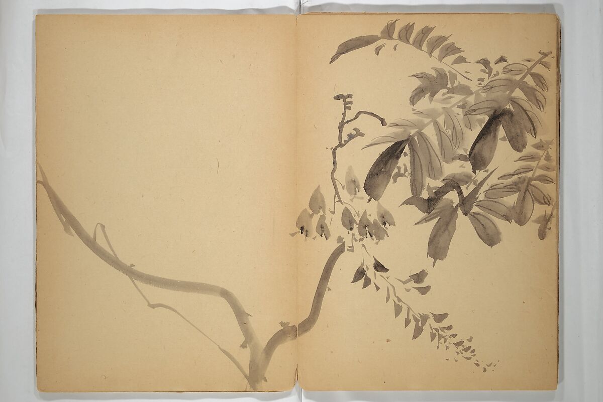 Untitled Album of Seventeen Sketches of Birds, Fowers and Landscapes, Shōfusai Tōsen 東泉? (Japanese, active second half of the 19th century), Woodblock printed book; ink and color on paper, Japan