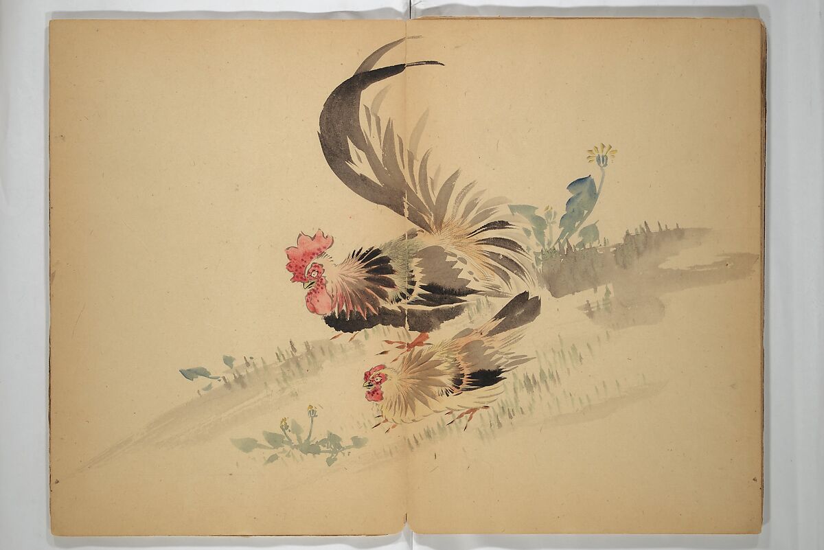 Untitled Album of Seventeen Sketches of Birds, Fowers and Landscapes, Shōfusai Tōsen 東泉? (Japanese, active second half of the 19th century), Woodblock printed book; ink and color on paper, Japan