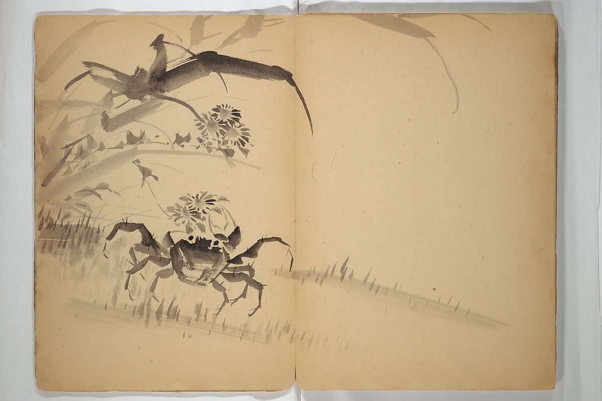 Untitled Album of Seventeen Sketches of Birds, Fowers and Landscapes, Shōfusai Tōsen 東泉? (Japanese, active second half of the 19th century), Woodblock printed book; ink and color on paper, Japan