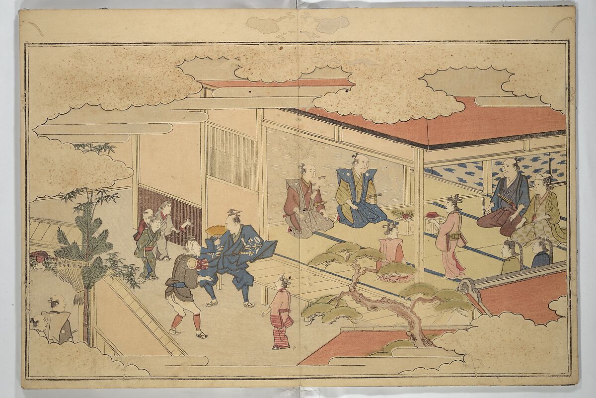 The Young God Ebisu (Waka ebisu) 和歌夷, Kitagawa Utamaro 喜多川歌麿 (Japanese, ca. 1754–1806), Woodblock printed book; ink, color, and brass dust on paper, Japan