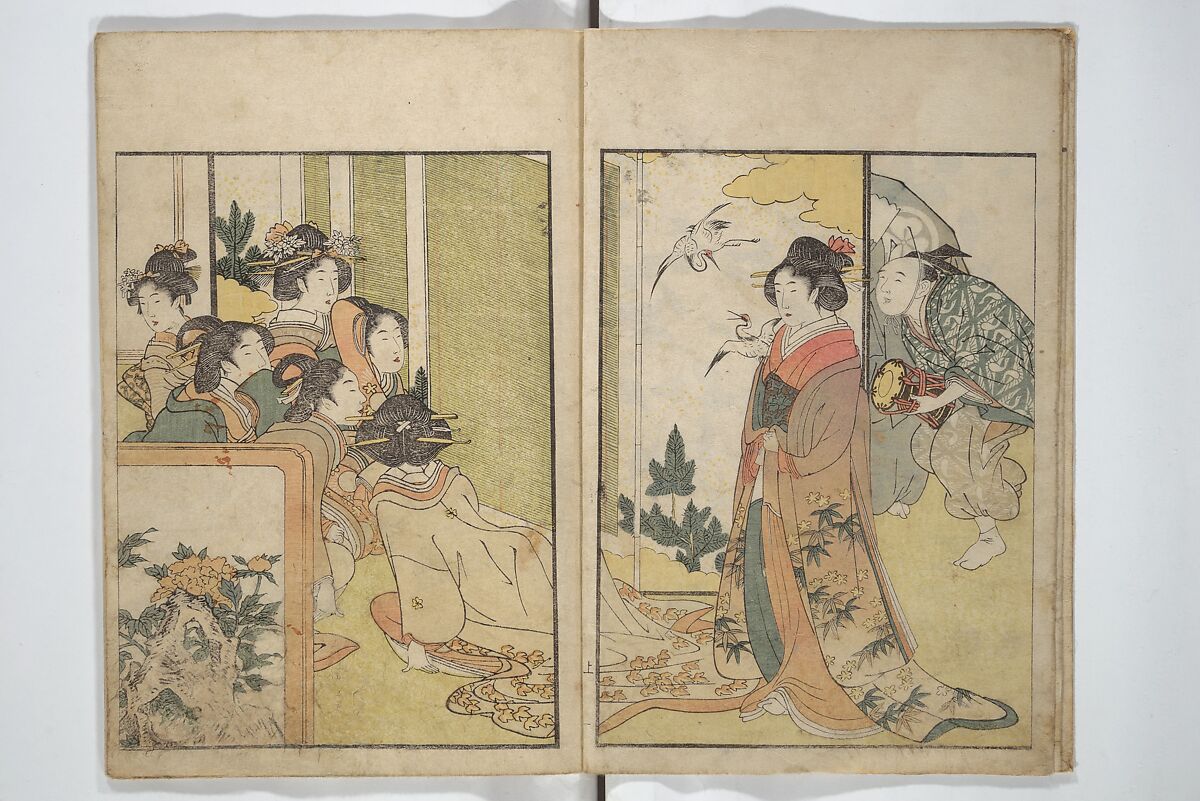 Picture Book on Flowers of the Four Seasons (Ehon shiki no hana) 絵本四季花, Kitagawa Utamaro 喜多川歌麿 (Japanese, ca. 1754–1806), Set of two woodblock printed books; ink and color on paper, Japan