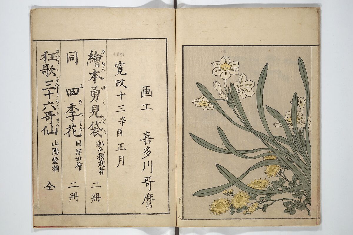 Picture Book on Flowers of the Four Seasons (Ehon shiki no hana) 絵本四季花, Kitagawa Utamaro 喜多川歌麿 (Japanese, ca. 1754–1806), Set of two woodblock printed books; ink and color on paper, Japan