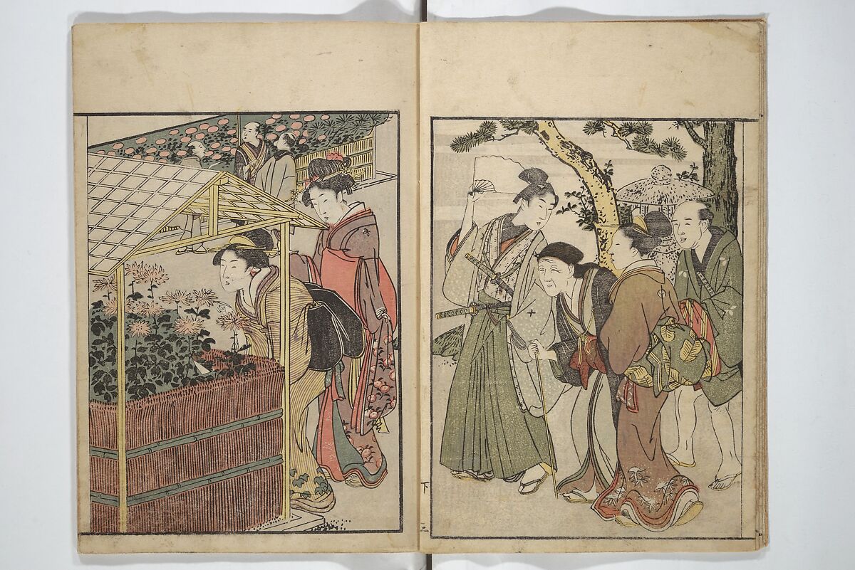 Picture Book on Flowers of the Four Seasons (Ehon shiki no hana) 絵本四季花, Kitagawa Utamaro 喜多川歌麿 (Japanese, ca. 1754–1806), Set of two woodblock printed books; ink and color on paper, Japan